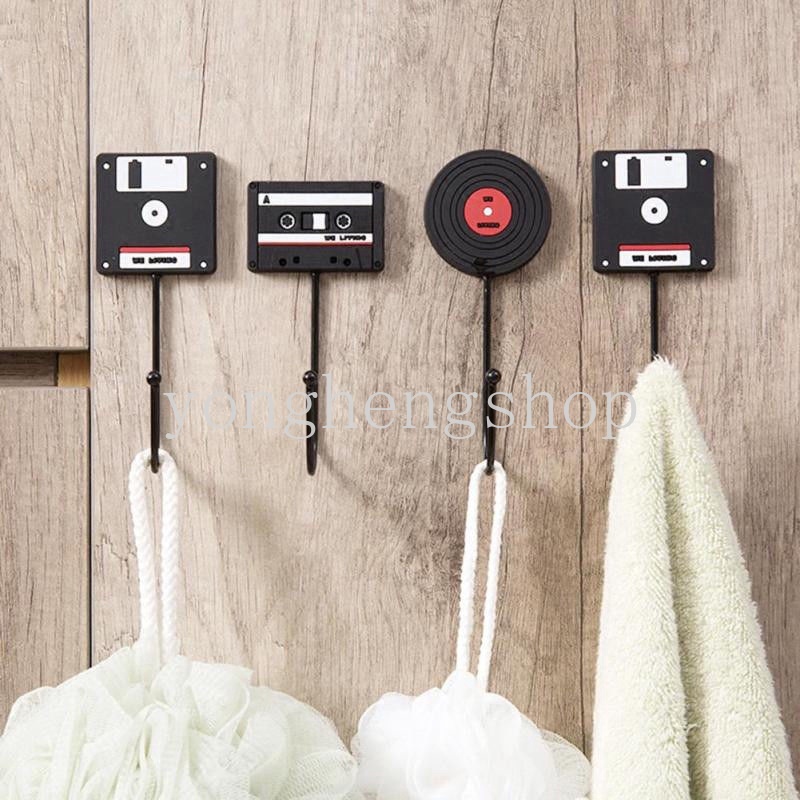 Rak Kait Holder Kunci Mantel Handuk Desain Piringan Hitam Gaya Retro Untuk Dinding Rumah