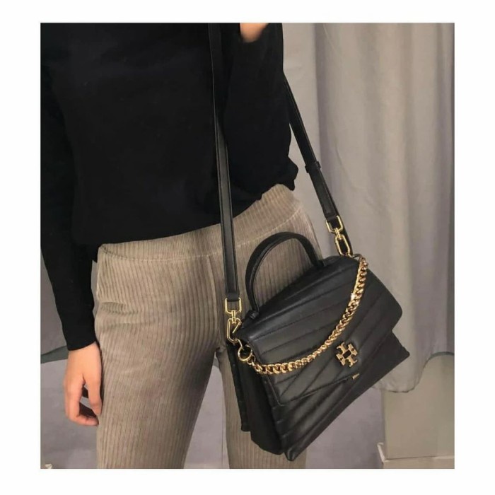 Tas Tory Burch Kira Top Handle Black Chevron - New With Tag Promo