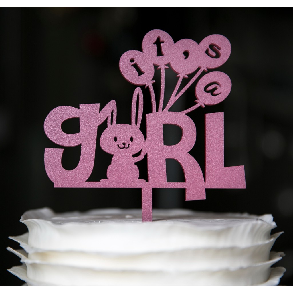 

It's a girl pink acrylic cake topper