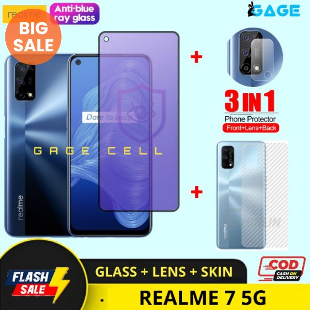 3IN1 Tempered Glass Anti Blue Light REALME 7 5G Tg Anti Gores Radiasi Full Layar Screen protector