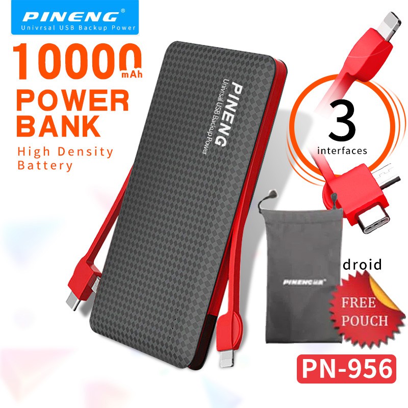 Powerbank Pineng / Pineng Powerbank PN-963  10000 mAh 3 port input Tipe C / Android / Apple