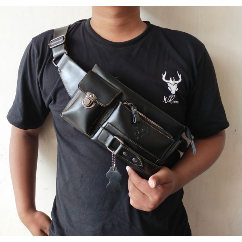 Tas Waistbag Wr.Leather 100% Kulit Sapi Asli