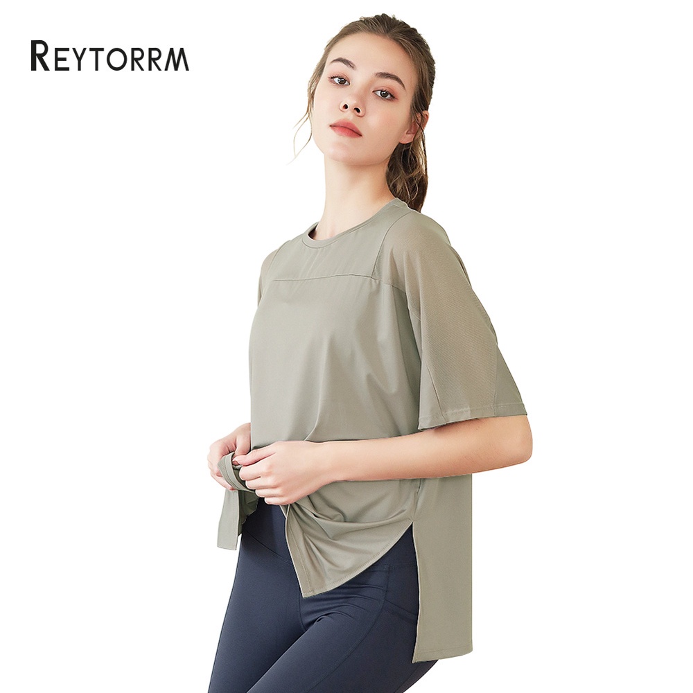 Reytorrm Baju lengan Pendek Wanita Olahraga Kaos Sport Gym Yoga Oversize-3