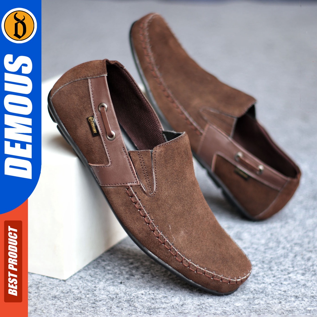 Sepatu Slip On Pria Sepatu Casual Pria Kulit Suede Kerja Kantor Kuliah Kondangan Sepatu Slop Pria Sepatu Hitam Pria DEMOUS ASTA