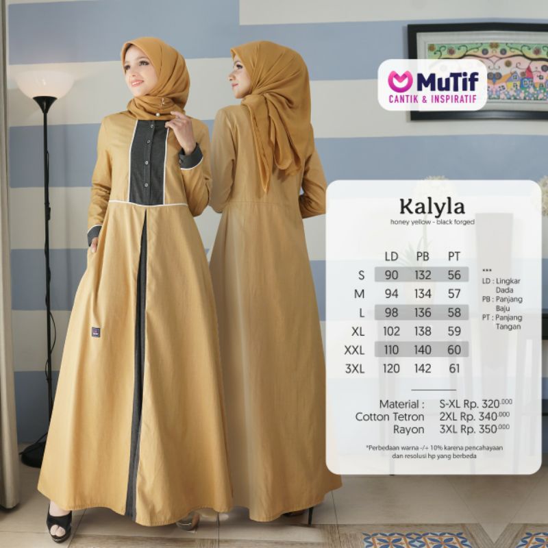 Mutif Kalyla Maroon Mutif Kalyla Honey Yellow Mutif Kalila Baju Muslim Gamis Dress Casual Premium Terbaru Ori Lebaran