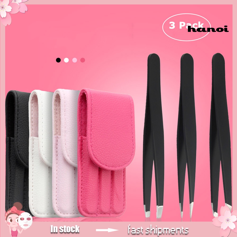 HQTM_3Pcs Point Slant Flat Stainless Steel Eyebrow Tweezers Hair Removal Clips Set