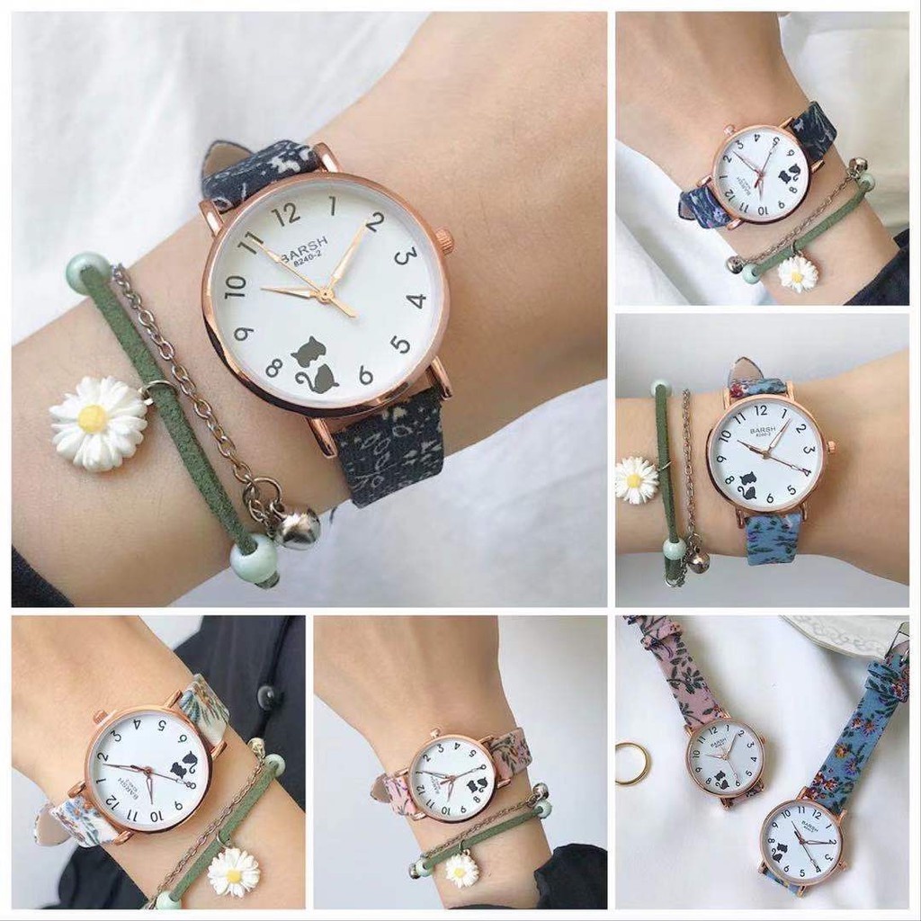 ✅ COD KUMA Jam Tangan Wanita Quartz Strap Pu Bunga Analog Motif Ikan Fashion Wanita Korean Import