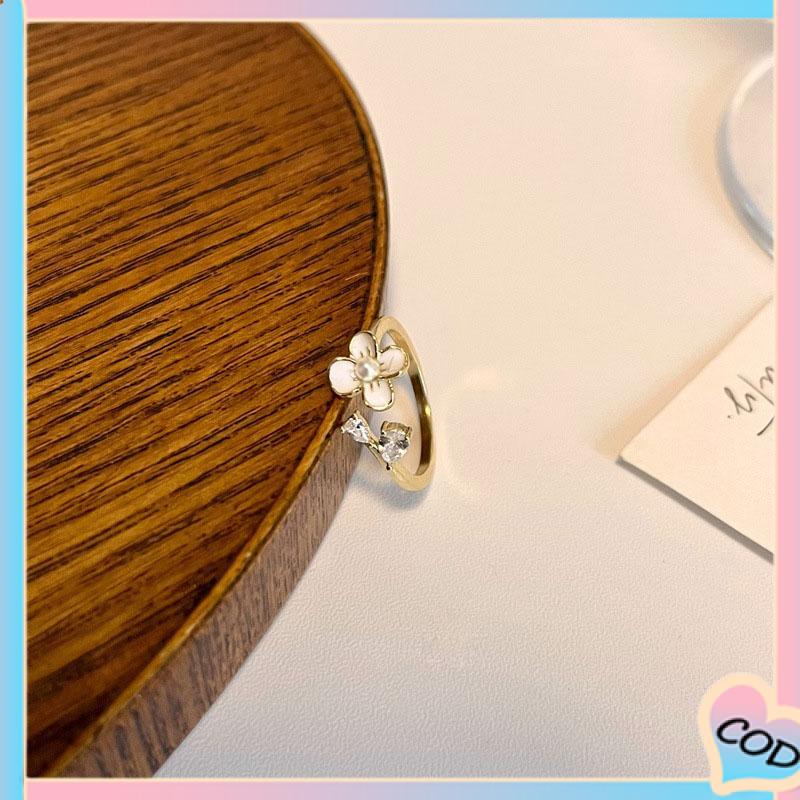 COD❤️ Cincin Bunga Sederhana Lembut Manis Kecantikan Temperamen Cincin Pembuka Glossy-A.one