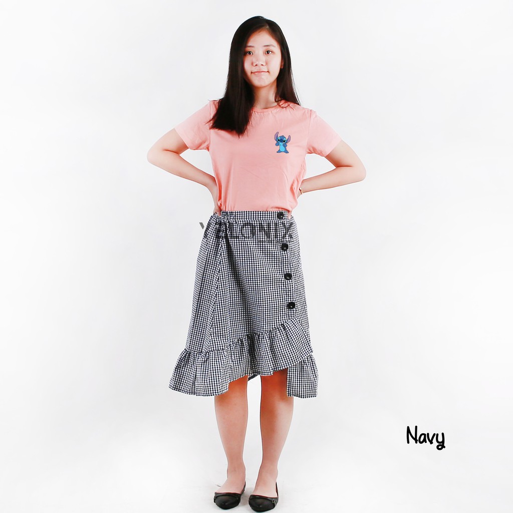 YELONIX - Rok ZENIA Skirt Tartan Kotak Ruffle-PENDEK NAVY