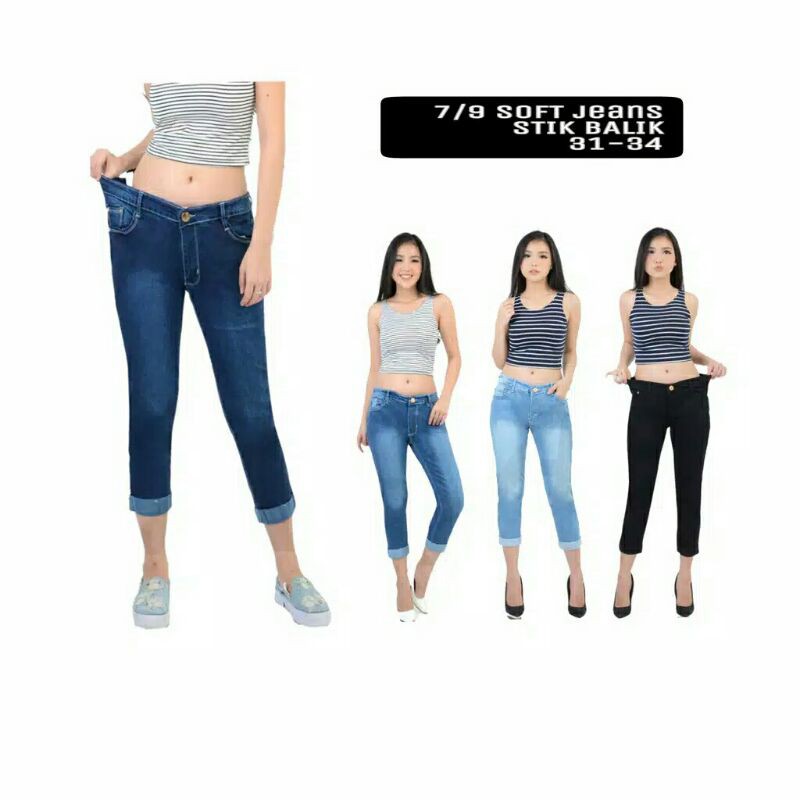 Aener celana 7/8 jeans wanita stik balik