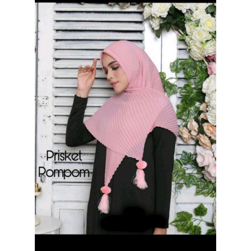 Hijab Segi Empat Model Plisket Pom Pom / SegiEmpat Plisket Lidi Pom Pom / Hijab Plisket Terbaru 2021