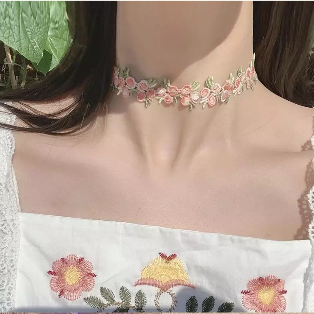 Kalung choker wanita design bunga korean style terkini