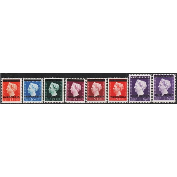 

Perangko Filateli E10 Indonesia MH 9v 09.12.1949 Stamps Of Netherlands Indies Wilhelmina Optd With