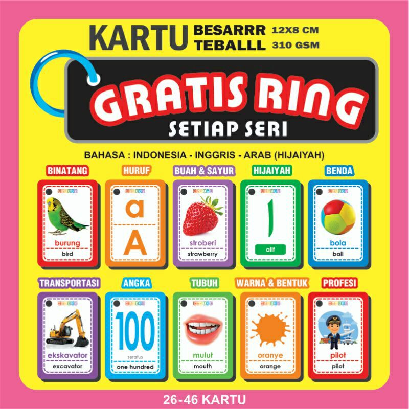 FLASH CARD RING / FLASH CARD TEBAL TERMURAH TERBESAR BUAH SAYUR, BENDA