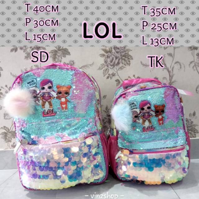  Tas  Sekolah Sequin Hologram  LoL Unicorn  Mermaid 