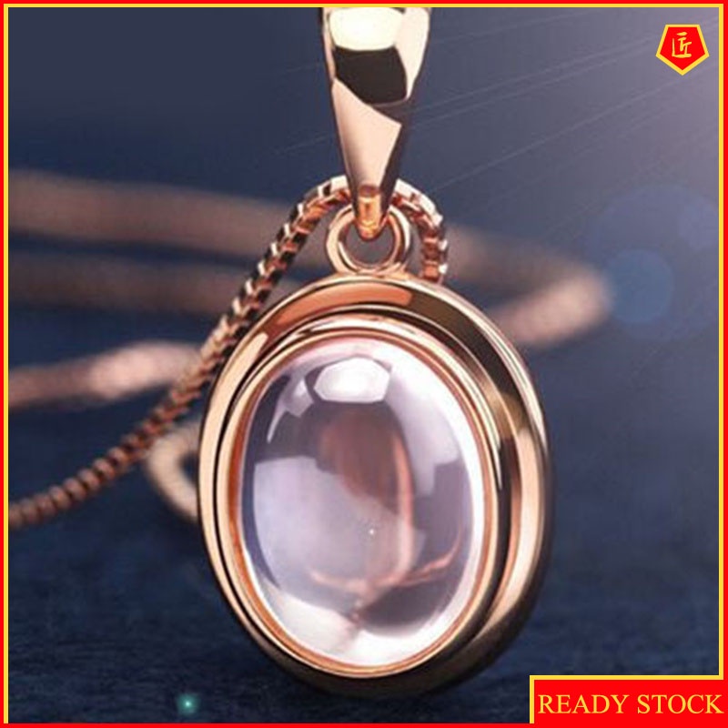 [Ready Stock]Fashion Natural Ross Quartz Powder Crystal Pendant Women's Rose Gold Necklace