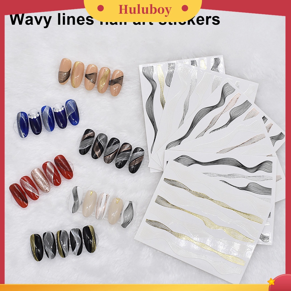 Huluboy Huluboy♡ Stiker Kuku 3D Motif Garis Gelombang Untuk Dekorasi Nail Art