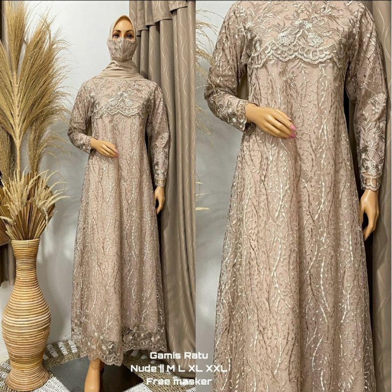 Kadai.baju / Gamis ratu bordir / Gamis pesta brukat jumbo wanita / Dress brukat bordir