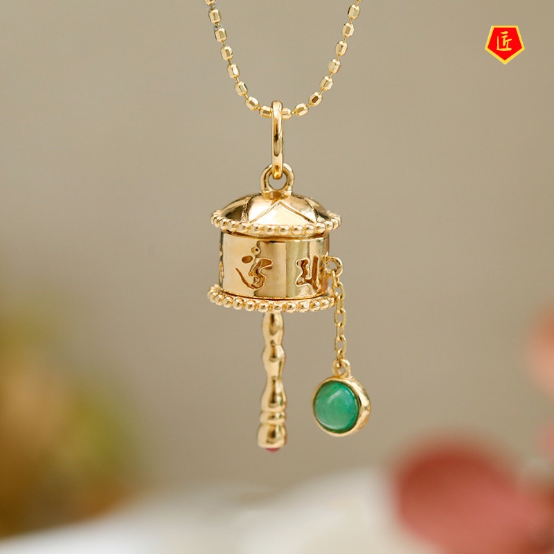 [Ready Stock]Prayer Wheel Pendant Rotatable Blessing Safety Protection Necklace