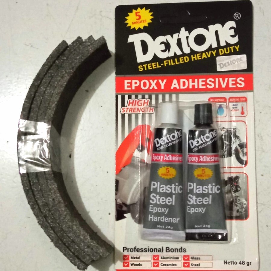 BRAKE LINING/KULIT KAMPAS GANDA MOTOR + LEM CAMPUR DEXTONE 5 MENIT