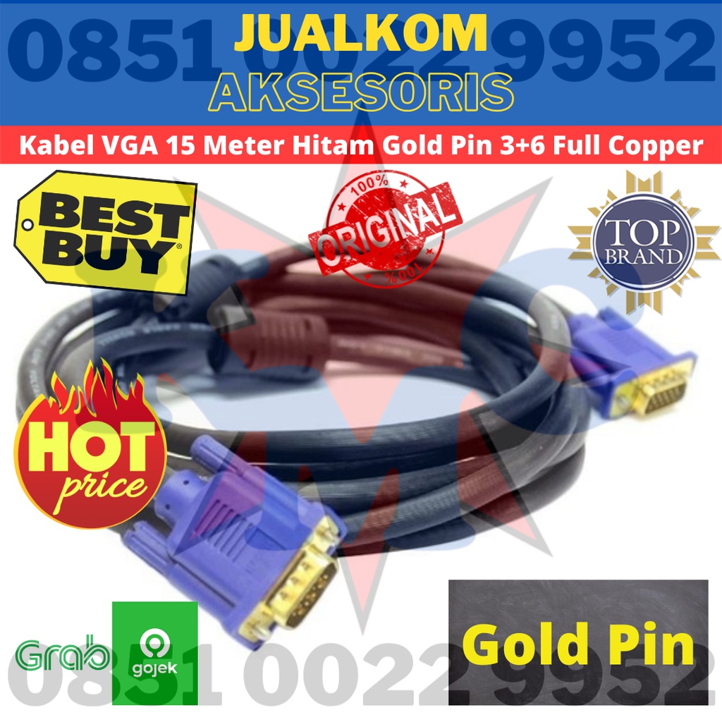 KABEL VGA 15M HIGH QUALITY FULL COPPER GOLD PIN VGA 15 METER VGA 15 M