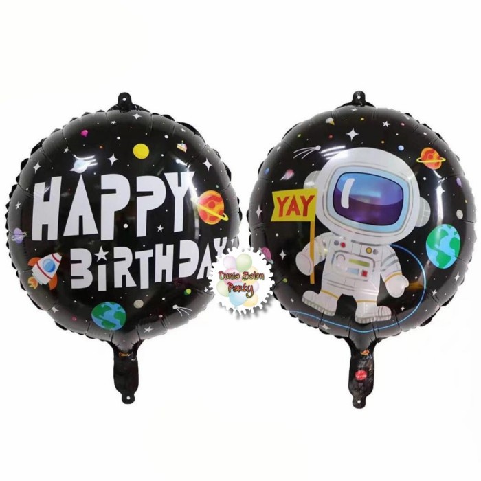 Balon Foil Bulat Astronout / Balon Bulat Happy Birthday Astronot Hitam