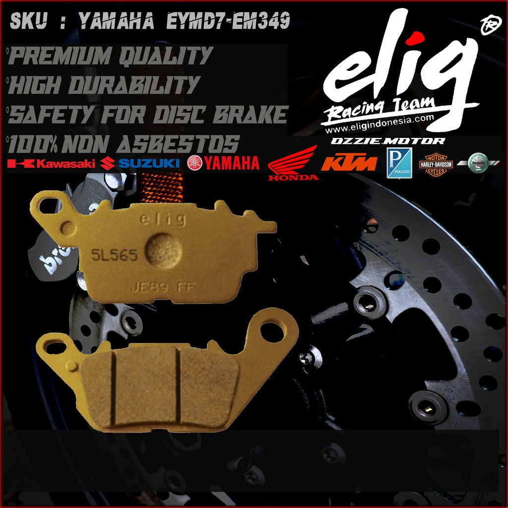 Kampas Rem Cakram ELIG EM349 YAMAHA: N MAX (F), AEROX (F), LEXI (F), MIO M3 (F), MX 150 (F),  MIO GT