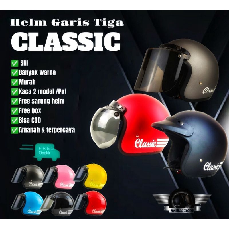 HELM MODEL BOGO GARIS TIGA CLASSIC AJM ORIJINAL