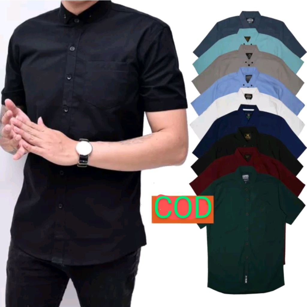 (BISA COD) Kemeja Polos Katun Kerja Kantor Formal Lengan Pendek Pria | Hem Pria Lengan Pendek