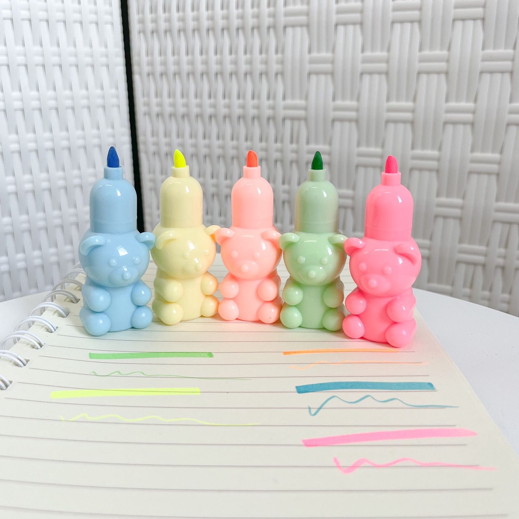 STABILO LUCU BENTUK GUMMY BEAR 1 SET WARNA WARNI ISI 5 HARGA TERMURAH HIGHLIGHTER IMUT SUPER CUTE READY GROSIR COD