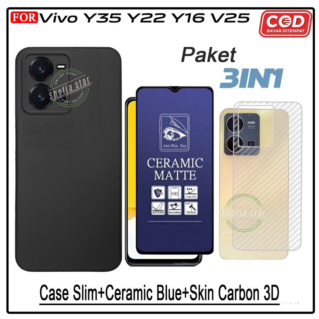 PAKET 3IN1 Case Vivo Y35 Y22 Y16 V25 Softcase Slim Matte Protect Casing