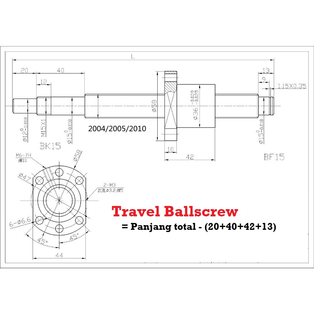 [HAEBOT] Ballscrew Ball screw SFU2005 SFU 2005 400mm 40cm End Machined + Nut Router Milling CNC Mesin Presisi Z Axis Leadscrew 20mm Pitch 5mm Industri Otomasi 400 mm