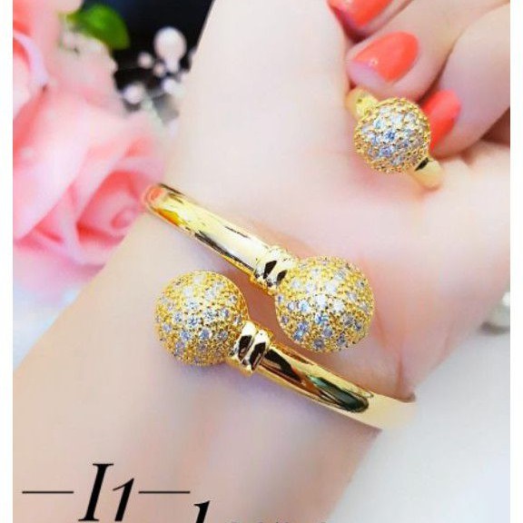 (DES) TERMURAH Set Perhiasan Lapis Emas Cincin Gelang Berlian Permata Pentol Tinju Xuping Titanium