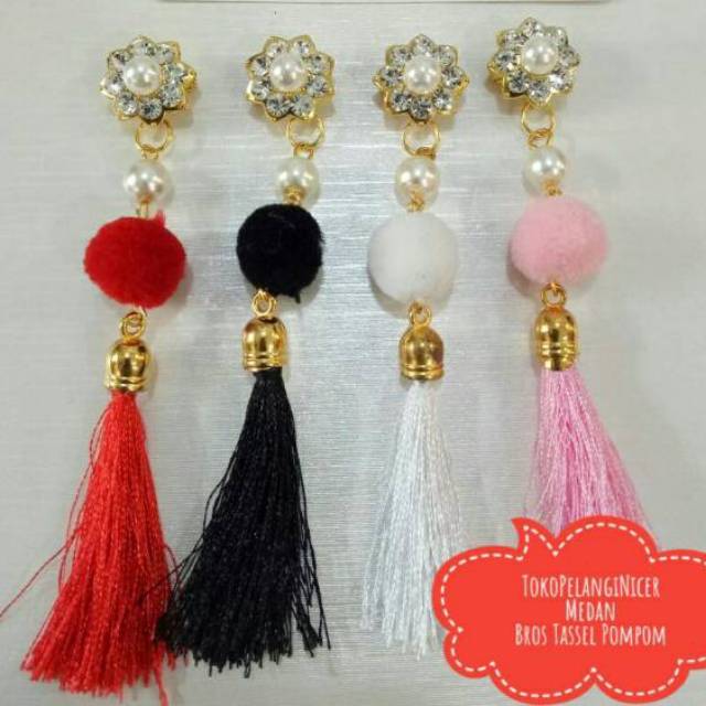 Bros Dagu Pompom Tassel /by Pusat Grosir murah  Ecer/ Aksesoris Bross Handmade Tokopelanginicer