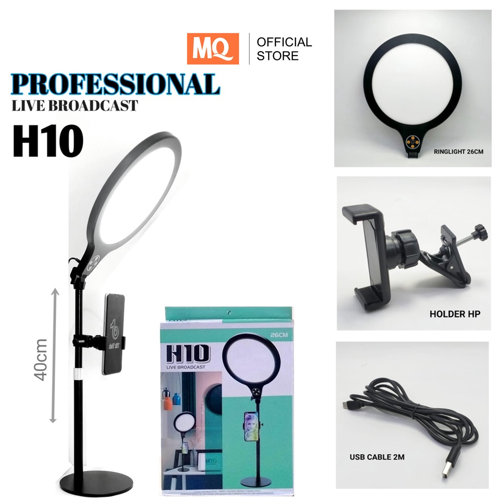 MQ Ringlight 26cm Lazypod Mode with Phone holder 2in1 Jepit meja Ringlight H10