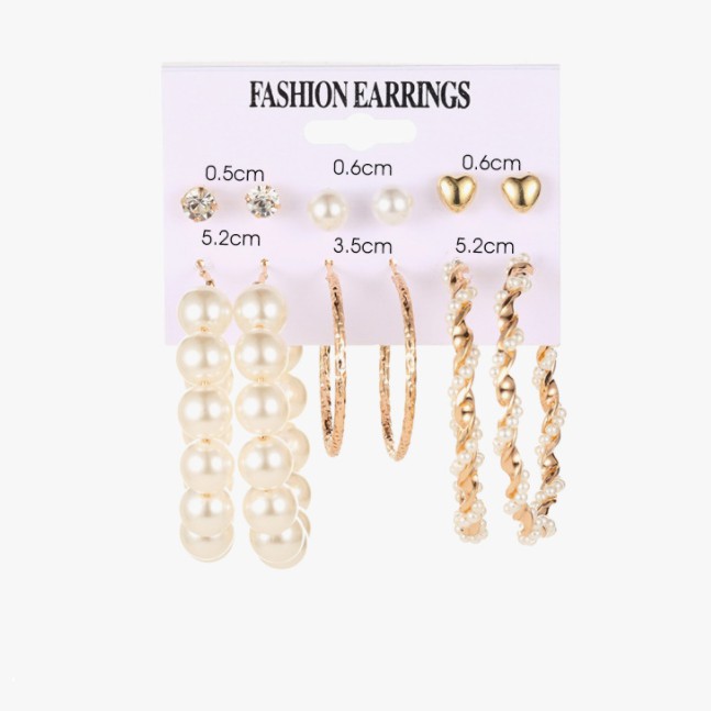 6 pcs/Anting mutiara twist sederhana lingkaran besar anting fashion anting hoops