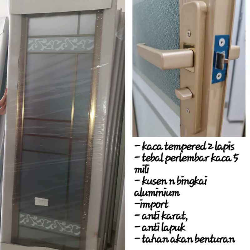 Pintu kamar mandi kaca tempered bingkai aluminium