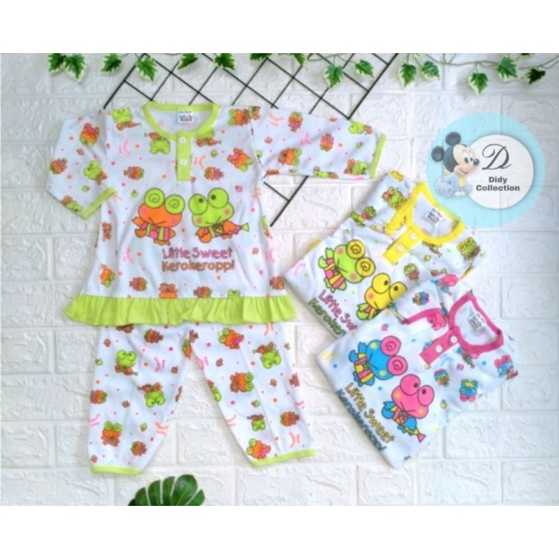 Setelan Piyama Bayi Perempuan Motif Keroppi / Baju Bayi Panjang Usia 3-12Bulan  / Setelan Baju Bayi 