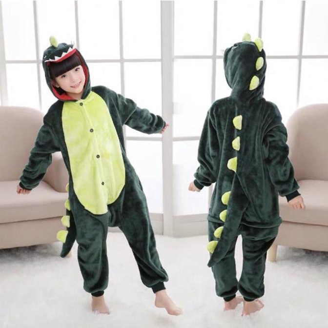 BAJU ONESIE KOSTUM DINO DINOSAURUS HIJAU ANAK COSPLAY PIYAMA