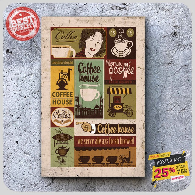 Dekorasi dinding - Pajangan dinding - Hiasan dinding - Poster Cafe Coffee - Retro - 304530FHZ