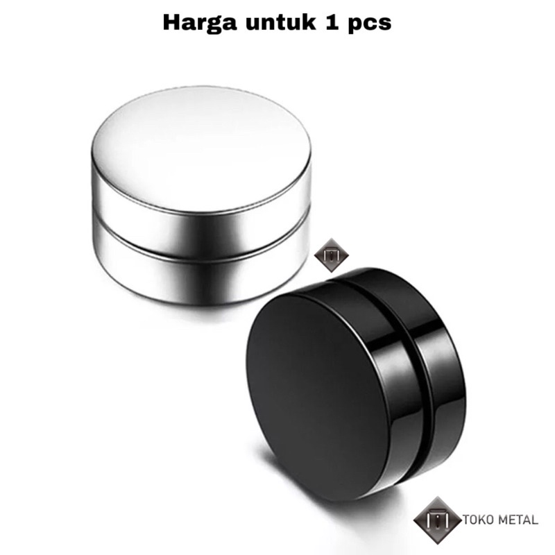 Anting Magnet 100% Titanium Anti Karat Pria Silver &amp; black [ Toko Metal ]