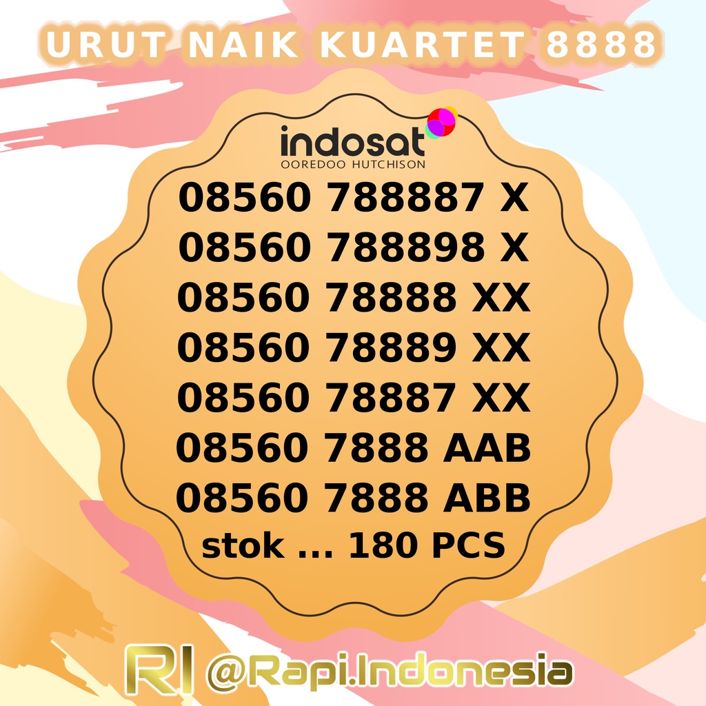 Kartu Perdana Nomor Cantik IM3 Kuartet 8888 Urut 56789 78889 Jenderal Indosat Ooredoo Tri Hutchison