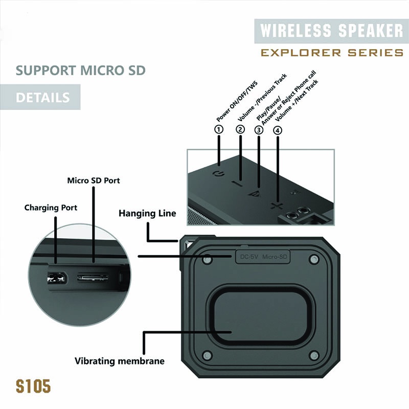 Speaker Wireless Bluetooth 4.2 Hifi Lenyes S105 Ultra Bass Stereo Sound waterproof ipx7