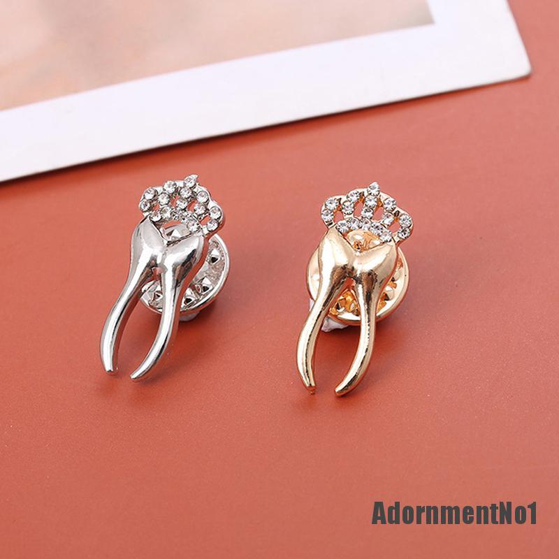 (Adornmentno1) Bros Pin Desain Mahkota Gigi Hias Kristal Aksesoris Wanita