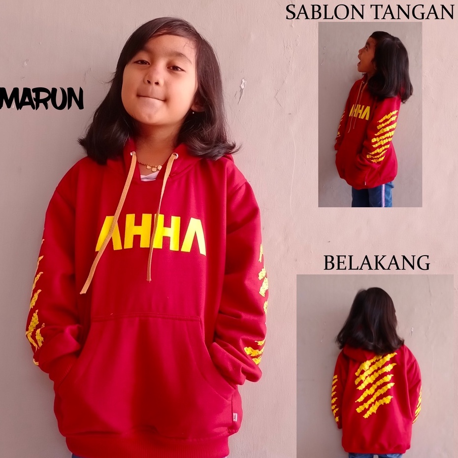 JAKET ANAK SWEATER HOODIE SABLON AHHA CAKAR KEKINIAN TERBARU BAHAN FLEECE USIA 2TAHUN SAMPAI 12TAHUN LAKI LAKI PEREMPUAN