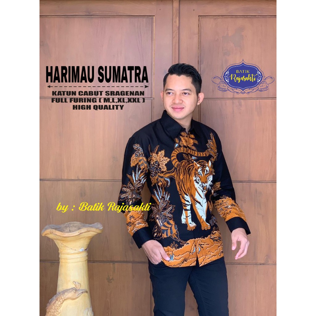 HARIMAU SUMATRA RAJASAKTI KEMEJA BATIK SOLO PRIA LENGAN PANJANG LAPIS FURING ATASAN BATIK PREMIUM MODERN KATUN HALUS BAHUWIRYA  BANAMITRA BANAMITRA PUTIH BANGSAWAN BAYU PUTRA BERLIAN BIRU BHARATAYUDA BIMASENA BIRENDRA BIRU INDAH BRAHMAKERTA BRAHMAKERTA