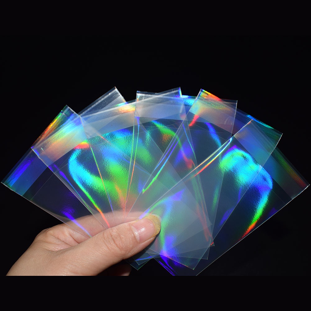 50pcs Transparan Laser Card Sleeves Flashing Card Film Seal Hologram Pelindung Untuk Kpop idol Photocard Game Card Bags