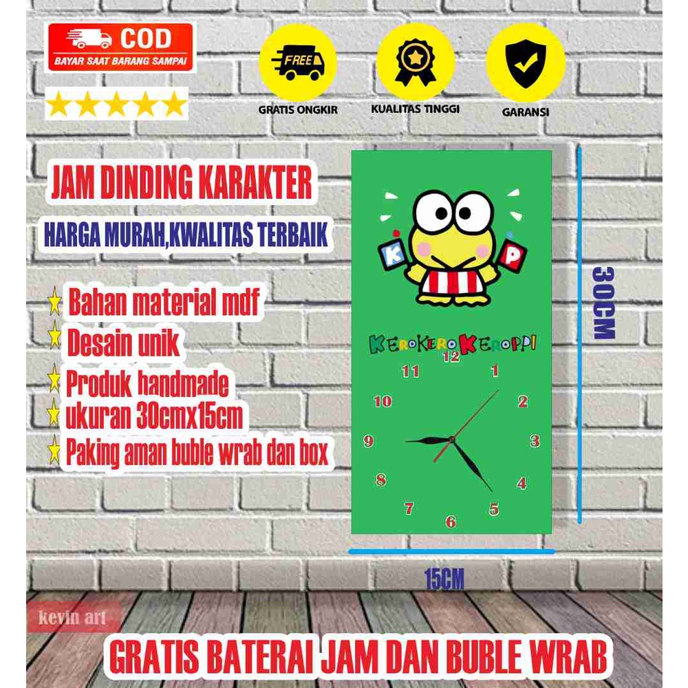 Jam Dinding Minimalis Modern Mewah Karakter Keroppi Serba Serbi Hadiah Kado Anak Murah Lucu Unik Terbaru Artistik