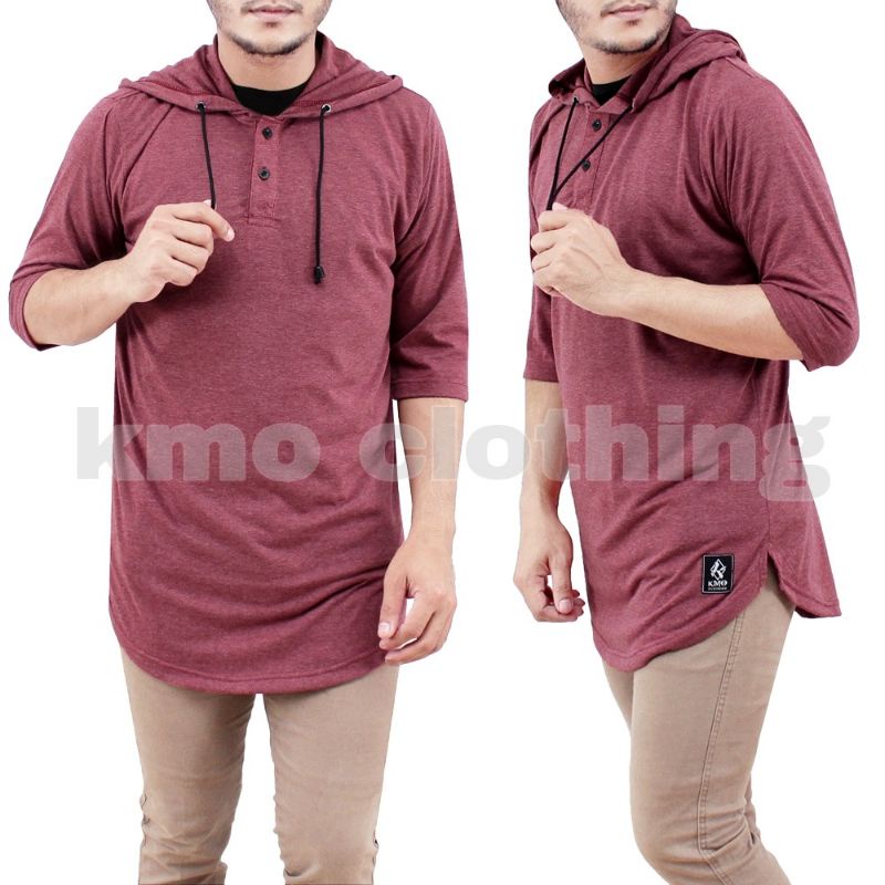 KMO Kaos Kurta Hoodie Pria Muslim Lengan 3/4 / Kaos Kurta Pakistan