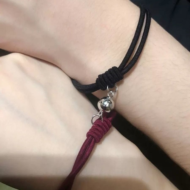 （YUZHU）COD 2 Pcs Magnet Pecinta Menarik Jalinan Gelang Tali Persahabatan Pergelangan Tangan Rantai Pecinta Perhiasan Adjustable Jalinan Tali Gelang